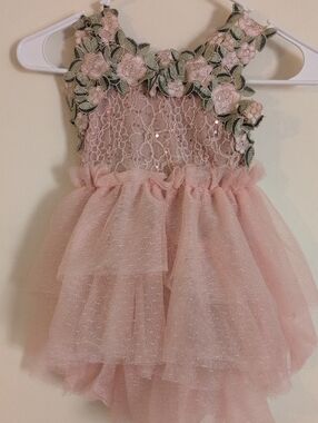 Joyfolie Soft Pink Lace Dress with Floral Sequin Detail